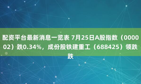 配资平台最新消息一览表 7月25日A股指数（000002）跌0.34%，成份股铁建重工（688425）领跌