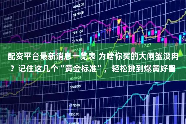 配资平台最新消息一览表 为啥你买的大闸蟹没肉？记住这几个“黄金标准”，轻松挑到爆黄好蟹